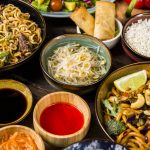 top-view-traditional-thai-food-wooden-table